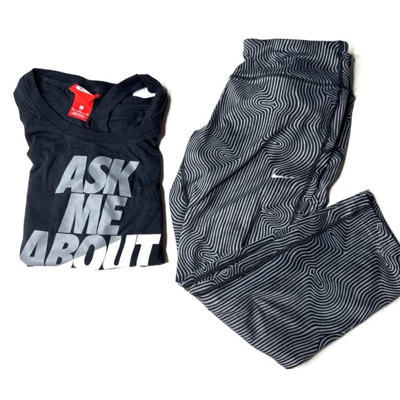 Nike Womens Black/Gray Graphic Tank Top & Leggings Set M - Picture 1 of 12